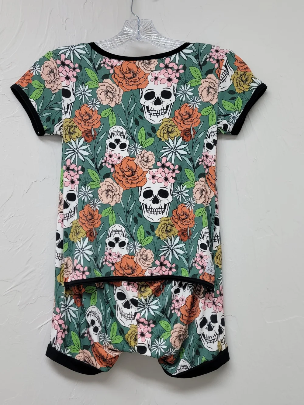 The Simple Seed Bamboo Kids Sweet Skully Short Romper Viscose Floral Skull 12/14